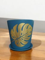Monstera Gold Leaf printed terracotta pot